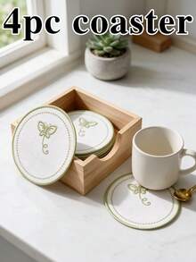 4pcs Blue Round Butterfly Polyester Embroidered Drink Coasters, Washable Table Decor, Non-Slip Table Mat, Waterproof And Oil-Resistant, Suitable For Restaurant, Cafe, Homestay, Afternoon Tea, Holiday, Party, Gathering, Birthday, Wedding, Dinner - Multicolor - View 12