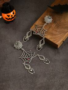 1 Pair Exaggerated Vintage Fashion Creative Halloween Dark Long Spider Web Earrings Suitable For Women's Daily Wear - Antique Silver - View 3