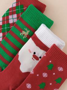 4 Pairs Unisex Mid-Crew Socks - Red Cute Snowman Christmas Pattern - Thermal-Lined For Holiday And Everyday Wear - Multicolor - View 4