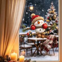 1/2pcs Christmas Window Clings, Santa Reindeer Snowman Static Glass Stickers, Removable Double Sided Snowflake Decals For Glass Doors Xmas Holiday Home Decor - Multicolor - View 12