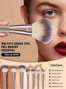 34 Pcs All In One Makeup Collection, 30 Pcs Stylish Milk Tea Champagne Flat Base Makeup Brushes, 4 Pcs Assorted Makeup Supplies, Abundant Brush Types Meet Professional Makeup Demands For Beauty Enthusiasts Daily Practice. - Multicolor - View 3