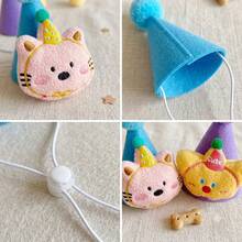 Handmade Blue Felt Pet Birthday Crown, Embroidered Cat Applique & Fluffy Pom Pom Party Cone Hat, Adjustable Pet Photo Prop, Suitable For 1st Birthday, Holiday Cat & Dog Costume, Premium Pet Accessory, Best Gift For Pet Lovers - Multicolor - View 3
