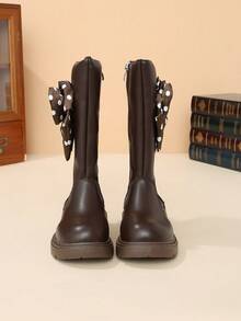 1 Pair Girls Rhinestone Star PU Side Zipper Tall Boots Children All Season Daily Wear Fashion Outfit Thick Sole High Shaft Boots - Brown - View 3