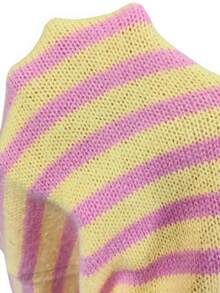 Women's Striped Cardigan Knit Sweater, Long Sleeve Button-Up Casual Loose Top Suitable For Autumn/Winter, Beach, Party And Holiday Wear Fall - Pale Yellow - View 8