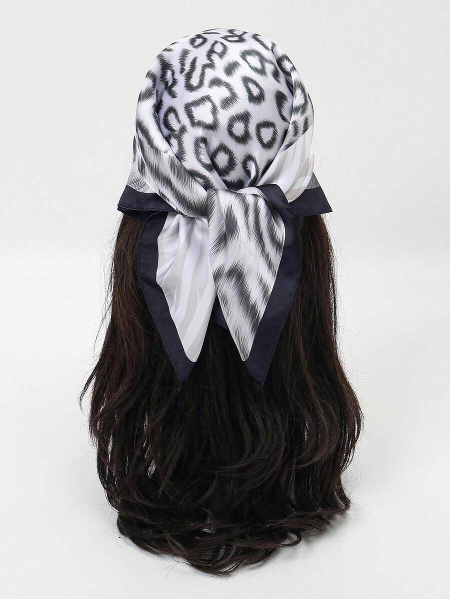 1pc Floral Print Casual Polyester Scarf, Suitable For All Seasons - Black and White - View 1
