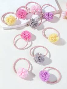 10pcs Baby Girl Multi-Color Cute Pom Pom Princess Hair Ties, High Elasticity Children's Hair Bands, Non-Damaging Hair Accessories For Daily Use - Multicolor - View 2