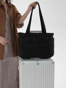Women's Tote Bag, Lightweight Fluffy Handbag, Suitable For Travel, Work, Beach, Gym, Shopping - Black - View 6