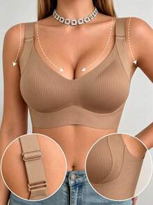Women's Seamless Bra - Adjustable Straps, Wireless Support, Suitable For Daily Wear, Super Soft & Breathable Fabric, Women's Spring Clothing, Comfortable Lingerie Bra - Khaki - View 1