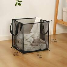 1pc Black Mesh Laundry Basket, Large Square Foldable Dirty Clothes Hamper, Portable Single/Double Layer Handheld Household Bathroom Laundry Storage - Multicolor - View 4