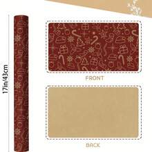 1 Roll Christmas Wrapping Paper, Vintage Red & Gold Cursive Merry Christmas Print Kraft Paper Gift Wrapping Paper, Christmas Holiday Gift Box Packaging Decoration - A - View 8