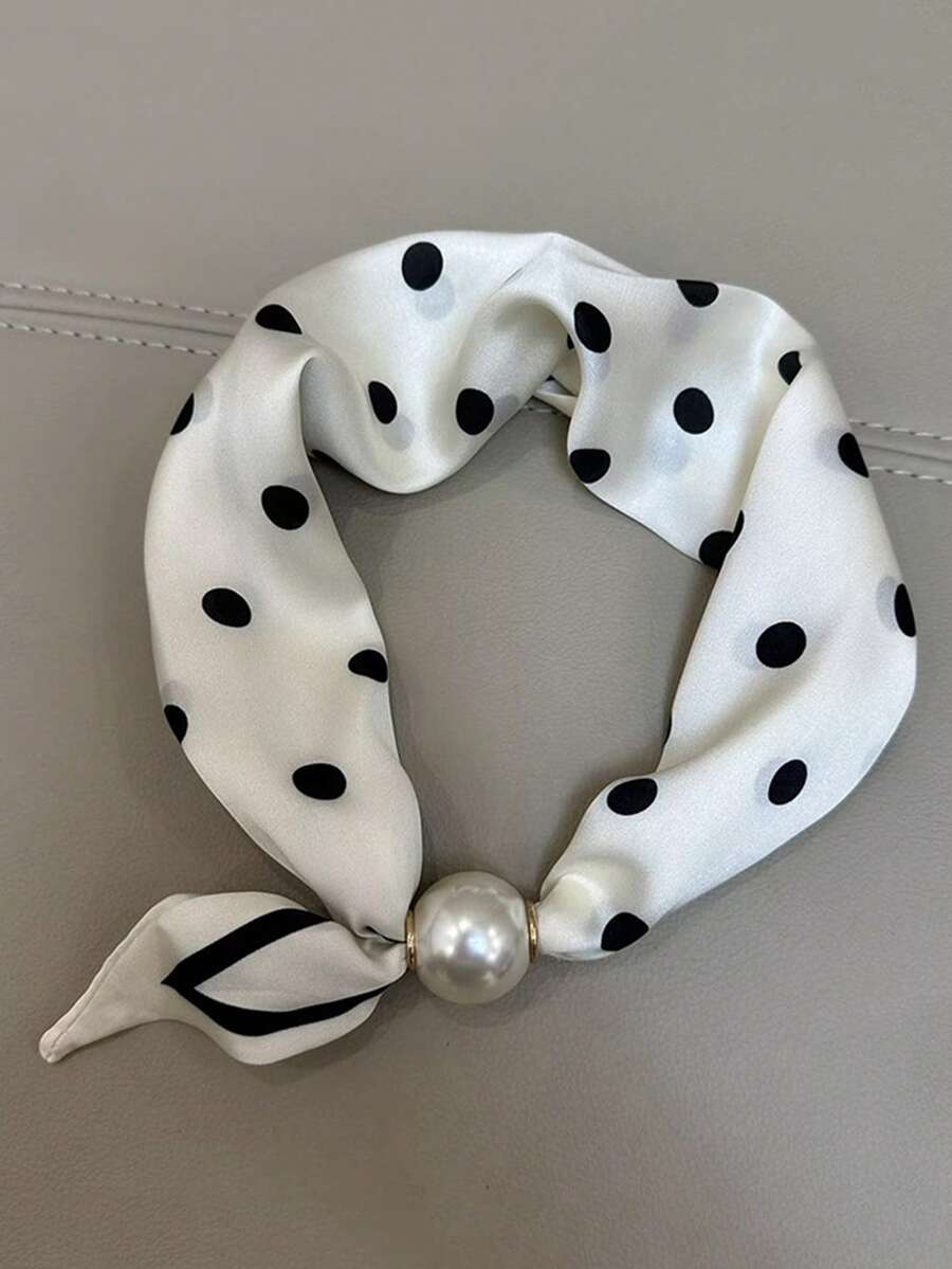 1pc Women's Instant Magnetic Pearl Buckle Silk Scarf, Lightweight Printed Neck Scarf, Daily Use, Travel Gift Accessory - Multicolor - View 1