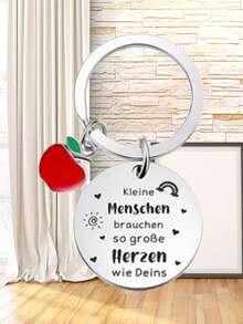 1pc/6pcs/15pcs/24pcs German Engraved Keychain Apple Pendant Thanksgiving Kindergarten Teacher Gift Early Childhood Educator Commemorative Key Hanger - Silver - View 6