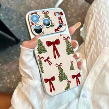 1pc TPU Material Red Bow Christmas Tree Full Print Pattern Phone Case Compatible With Apple 17promax/17/16promax/15/13/12/11 Large Window Sticker Full Coverage Anti-Drop Soft Shell Phone Protective Cover - Silver - View 2