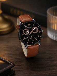 Men's Fashion White PU Leather Quartz Watch, Zinc Alloy Round Case, Suitable For Daily Wear & Work, Great Gift - White - View 9