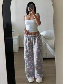 1pc Women's Plush Star Pattern Fluffy Pants, Elegant, Glamorous, Charming, Casual, Suitable For Vacation, Warm For Autumn/Winter, Cozy - Multicolor - View 3