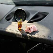 6pcs Creative Cream Pig Car Dashboard Desktop Decoration DIY Car Interior Office Desk Computer Screen Decor Accessories - Creamy Pig - View 2