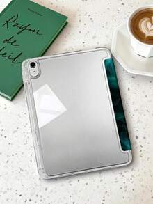1pc Green Gold Liquid Sand Pattern Tablet Case Suitable For IPad Mini6/7/Air/Air2/9.7/10.2/10.5/10.9 (Air4-Air8)/Pro 11/10th Gen/A16/Pro 11 2024 Models, Painted Pattern Tablet Case Transparent Acrylic Back Shell Tri-Fold Stand Auto Sleep/Wake Built-In Pen Slot Does Not Include Pen Some Models With Camera Frame - Multicolor - View 4
