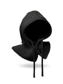 1pc Unisex Knitted Hooded Balaclava Scarf, All-In-One Warm Scarf With Adjustable Drawstring And Buttons, Autumn/Winter Warm Fashion Headwear - Button-down Balaclava Hat - View 6