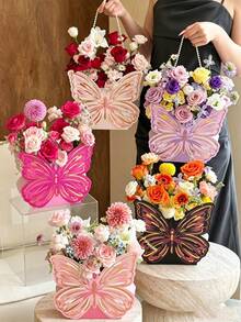 1pc Handheld Butterfly Flower Boxes,Portable Bouquet Packaging Bags,Multi‑Color, Hollow‑Cut Butterfly Pattern, Squishy Thick Paperboard,Romantic Floral Style All Seasons, For Adult Florists, For Wedding, Party,Holiday Flower Gift Wrapping Gift Basket - Multiple Styles - View 5