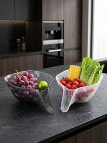 2/1pc Kitchen Drain Basket, Transparent Colander Bowl With Spout, Stable Flat Bottom, Large Capacity Vegetable & Fruit Washing Strainer - Multicolor - View 10