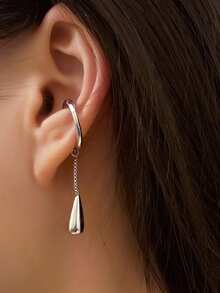 1pc Minimalist Cool Style Tassel Water Drop Clip-On Earrings, No Piercing Required, Unique Holiday Accessory, Suitable For Daily Wear, Party, Gift - Water Drop - View 5