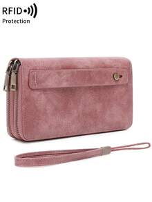MIYIN Vintage Double Zipper Large Capacity Wallet, Women's RFID Anti-Theft Fashion Clutch, With Wrist Strap And Hand Strap, Minimalist Solid Color Design, Multi-Function Large Capacity Zipper Wallet, Suitable For Party, Travel, Shopping, Ideal Gift For Birthday Or Valentine's Day - Multicolor - View 18