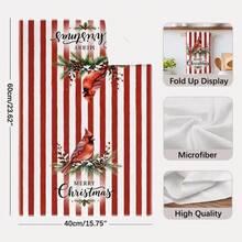 2PCS Kitchen Towels Christmas Red & White Striped Floral Bird Christmas Sock Pattern Printed 40*60cm Minimalist Style Rectangular Microfiber Soft Kitchen Towels, Dish Cloths, Tablecloths, Hand Towels, Christmas Home Decor, Bathroom & Kitchen Decor, Neighbor Housewarming Gift, Perfect For Kitchen & Bathroom Use, Suitable For Housewives And Family Gatherings, Great Value, Home Essential - Red and White - View 4