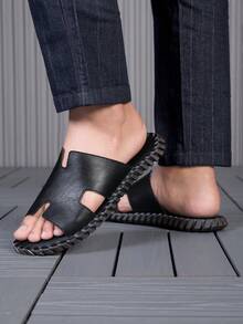 Men's Vintage Fashion Business Outdoor Sandals, 39-48 Size Microfiber Leather, Non-Slip Vacation Beach Versatile Sandals - Black - View 6