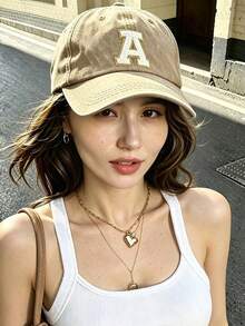 1pc Women Washed Vintage A-Z Letter Baseball Cap, Casual Distressed Dad Hat, Outdoor Sun Protection Hat - Khaki - View 3