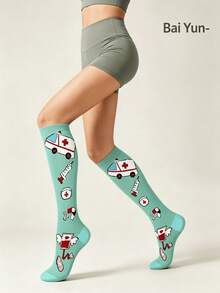 Unisex 1/3 Pairs Holiday Print Over‑The‑Knee Compression Socks, Halloween Christmas New Year Pressure Socks For Sports Fitness, Random Color - Multicolor - View 4