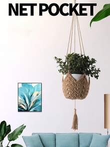 Jute Crochet Long Plant Hanging Basket, Suitable For 3-12 Inch Flower Pots, Woven Plant Hanging Rope With S-Hook, Home Decor - A - View 1