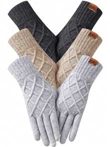 Women's Winter Touchscreen Elastic Warm Knitted Lining Gloves, Suitable For Cold Weather, Christmas Gift - Multicolor - View 1