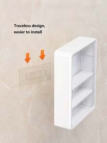 1pc No-Drill Wall-Mounted Cosmetic Storage Rack, Multi-Functional Cosmetic Storage Box With Detachable Shelves, Transparent Bathroom Accessories, Unfinished Surface, Space-Saving Display Box; Also Suitable As Blind Box, Toys Or Medicine Storage - White - View 10