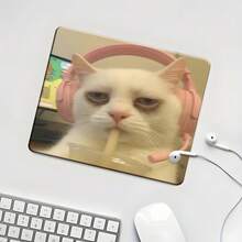 Mousepad Gaming Persegi Bergambar Kucing Putih Malas, Memakai Headphone dan Minum Minuman, Desain Pola Hewan Peliharaan Lucu, Dekorasi Meja yang Menarik, Alas Pelindung, Alas Kantor Anti-Selip Karet dengan Tepi Terkunci, Ukuran Kecil Cocok untuk Laptop, Komputer Desktop, Gaming, Kantor, dan Penggunaan Sehari-hari - View 6