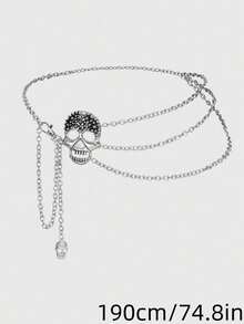 1PC Women Street Punk Multi‑Layer Skull Waist Chain, Y2K Gothic Adjustable Body Chain For Plus Size, Halloween Party Waist Accessory - Silver - View 18