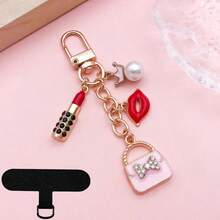 2pcs/Set (Chain + Clip) New Women's Fashion Creative Phone Lanyard Outdoor Travel Fashion Decoration Bag Charm Key Chain Jewelry Accessory Pendant Phone Strap Gift - Scented Lipstick - View 15