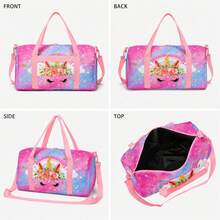 Floral Unicorn, Rainbow & Star Print Girls Children's Travel Bag, Pink Zipper Handbag With Top Handle And Shoulder Strap, Suitable For Dance And Camping - UNICORN-9 - View 8