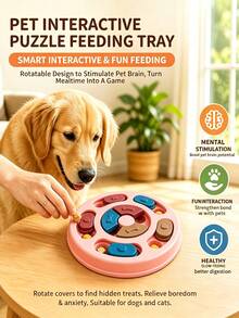 1Pc Rotatable Pet Puzzle Feeder, Multicolor Sliding Cover Dog Slow Feeding Treat Dispensing Toy, Interactive Brain Training Game Bowl For Small Medium Dogs Cats Relieve Boredom - Multicolor - View 10
