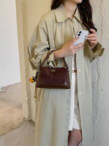 This Fashionable New Square Handbag Is Designed For Women, Featuring Metal Accessories, Unique Shoulder Strap And Pendant Decoration, And An Adjustable Long Shoulder Strap, Making It Perfect For Daily Shopping, Commuting, Vacation And Other Occasions. - Coffee - View 7