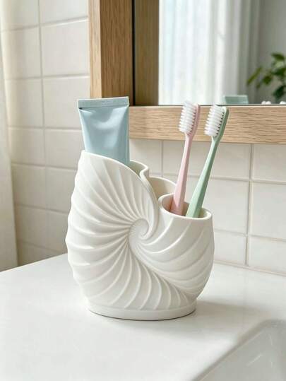 1pc Cute Bow-Shaped Storage Rack, Dual-Compartment Cup Holder, Multi-Function Bathroom Toothbrush & Toothpaste Holder, Vanity Makeup Brush Holder, Bedroom & Kitchen Countertop Decorative Pen & Pencil Organizer