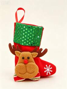 1pc Christmas Stocking, Hanging Gift And Candy Bag, Santa Claus Snowman Reindeer Bear Designs, For Home Decor Lovers, Fireplace Mantel And Christmas Tree Decoration, Holiday Party Favor, Festive Gift Wrap - Multicolor - View 16