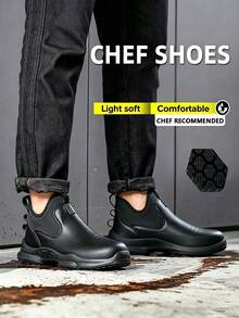 Unisex Chef Shoes, Comfortable & Durable, Easy To Clean Upper. Slip-On Design, Men's Work Boots, Suitable For Professional Kitchens, Food Factories And Hospitals. - Black - View 5
