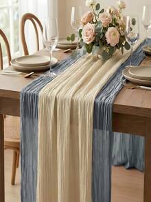 2pcs Dual-Color Table Runner, Rustic Transparent Bohemian Tablecloth, Suitable For Spring/Summer Mother's Day Dining Table Decor, Bridal Shower Tablecloth, Birthday Party Decoration - Multicolor - View 14