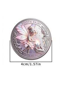 3D Fairy Tale Theme Commemorative Coin, Tooth Fairy Collection Coin With Elf And Butterfly Wing Milk Tooth Pattern, Warm Childhood Growth Memorial Lucky Coin, Tooth Loss Milestone Fairy Tale Theme Gift, With Acrylic Case - Silver - View 6