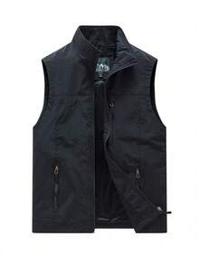 Men's Solid Color Casual Versatile Daily Travel Vest - Black - View 2