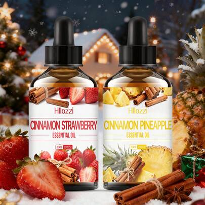 Hllozzi 2pcs 30ml Minyak Esensial Kayu Manis Stroberi + Kayu Manis Nanas, Aroma Buah yang Segar dan Manis, Sempurna untuk Pesta Natal, Pengharum Ruangan, Penyegar Udara Mobil, Pewangi Ramah Hewan Peliharaan, dan Pilihan Terbaik untuk Hadiah Natal.
