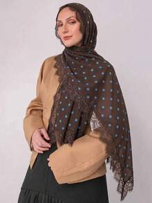 1pc Fashion Long Polka Dot Lace Trim Scarf, Breathable Outdoor Spring/Summer Women's Headscarf, Scarf, Daily Wear, Clothing Accessory, Shawl, Birthday Gift - Multicolor - View 1