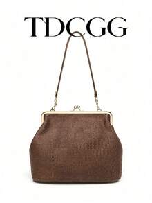 1pc Coffee Color Woven Shell Decor Women's Large Capacity Shoulder Crossbody Bag, Suitable For Beach, Travel And Vacation - Multicolor - View 1