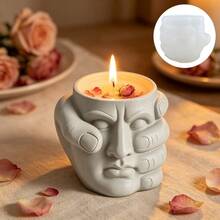 SUPWANPENG Abstract Hand-Held Face Silicone Mold, Creative Face & Hand Shape Silicone Mold For DIY Cement Succulent Planter, Pen Holder, Aromatherapy Candle Jar, Resin Casting Desktop Art Decor Mold - A - View 6