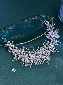 1pc Exquisite Charming Rhinestone Chain Braided Crystal Decorated Headband Wedding Party Accessory Bridal Bridesmaid Headband - Silver - View 6